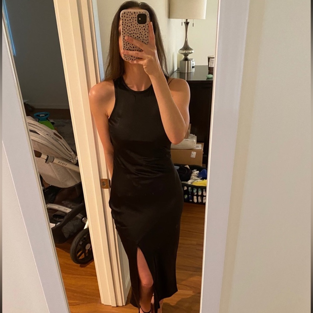 Black Satin Midi Dress from Petal and Pup
